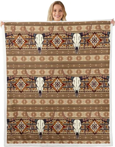 Miniatura 28 de Manta Decorativa Tribal Boho Azteca para Hombres y Mujeres, Manta de Vellón Étnica Bohemia Negro y Blanco de 50"X60", Manta Sherpa del Suroeste