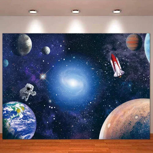 Fondo de fotografía de astronauta espacial de 7 x 5 pies, galaxias cósmicas, estrellas, regalo para recién nacidos, fondo de fotografía, fondo para