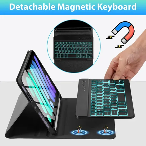 Miniatura 3 de SOPPY Funda con teclado para iPad mini 7 A17 Pro 2024/iPad Mini 6 generación con teclado 2021 8.3 pulgadas, cubierta de teclado desmontable