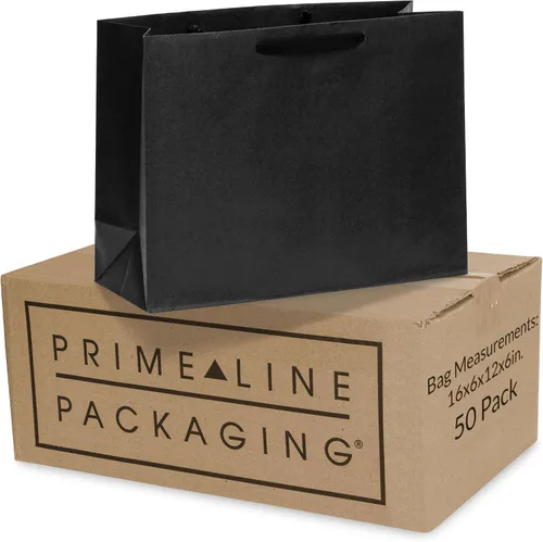 Miniatura 9 de Prime Line Packaging Bolsas de regalo negras, bolsas de papel kraft con asas para compras, pequeñas empresas, boutiques, venta al por menor