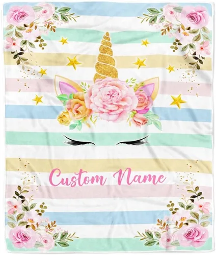 Miniatura 31 de Manta de bebé personalizada con nombre, linda flor de elefante, recién nacido, niña, niños, hija, multicolor 507