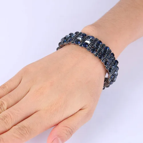 Miniatura 2 de EVER FAITH Pulsera elástica de cristal austriaco Art Deco de tres capas para novia