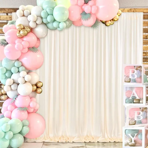 Miniatura 4 de Cortina de fondo marfil de 10 x 10 pies para fiestas, bodas, tela de poliéster, cortinas para fotos, decoración de fondo para baby shower