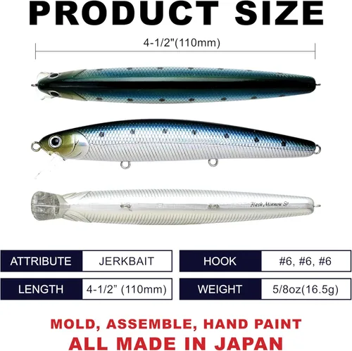 Miniatura 2 de LUCKY CRAFT FlashMinnow 110, Señuelos de Pesca en Agua Salada, Accesorios y Equipo de Pesca Jerkbait Surf, Señuelo de Superficie de Suspensión Lenta