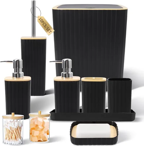 Miniatura 57 de XLHOMO Bathroom Set- 25PC Beige Bathroom Set, Bathroom Set with Shower Curtain and Rugs, Beige Shower Curtain Set, Toilet Brush, Bathroom Trash Can