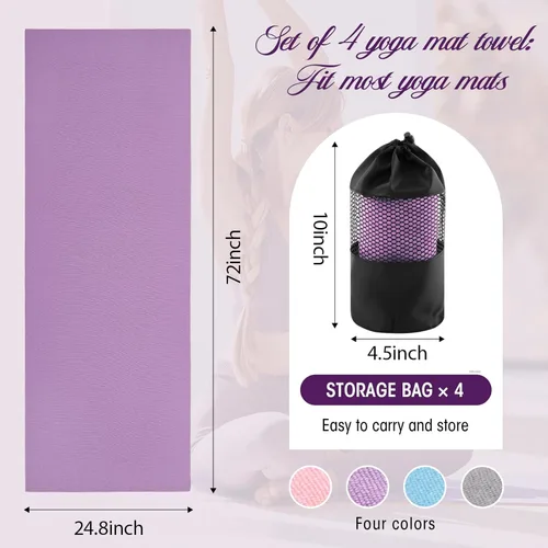 Miniatura 3 de Breling Paquete de 4 toallas de yoga, toalla de yoga caliente de 72 x 24 pulgadas, tapete de microfibra antideslizante con puntos de agarre, ultra