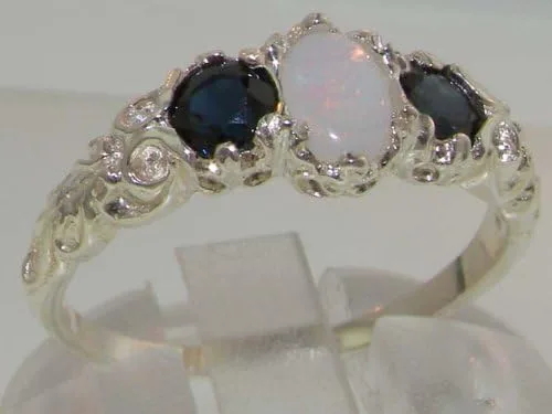 Miniatura 2 de Anillo de plata de ley 925 auténtica auténtica ópalo y zafiro para mujer