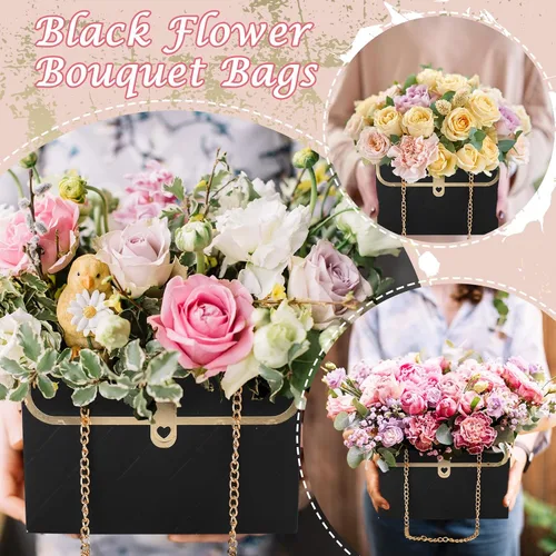 Miniatura 7 de Whaline 6 bolsas de papel de flores con cadena de metal, ramo de almacenamiento, bolsa de floristería, bolsa de mano, cesta de envoltura de ramo