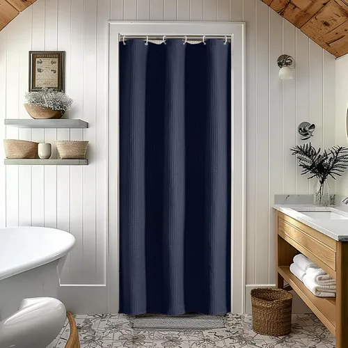 Miniatura 13 de OVZME Juego de cortina de ducha de tela para cabina - 36x72, tejido de gofre 230GSM, cortinas de ducha pequeñas para cabina estrecha, cortina