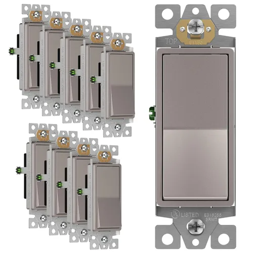 Miniatura 36 de ENERLITES Decorator Paddle Rocker Interruptor de luz, acabado brillante, un solo polo, 3 cables, tornillo de tierra, grado residencial, 15 A, 120