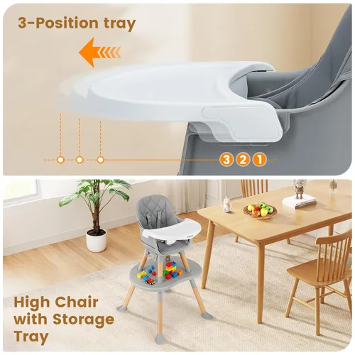 Miniatura 4 de Ezebaby Silla Alta para Bebé, Silla Alta Convertible 8 en 1 a Asiento Elevador/Silla para Niño/Juego de Silla y Mesa, Silla Alta de Madera con Gris