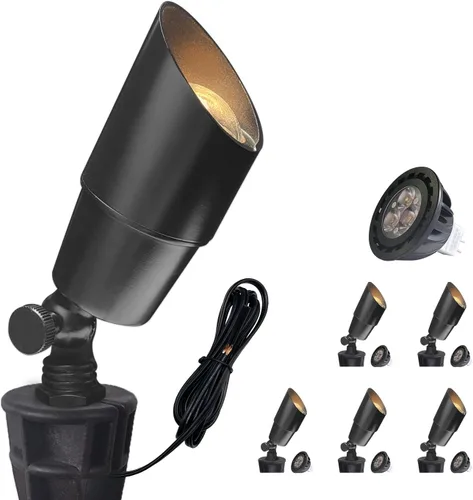Miniatura 23 de COLOER Foco de paisaje de latón de bajo voltaje (negro) paquete de 1 con carcasa de aluminio de 5 W, foco LED MR16 2700K 450LM CRI85+, iluminación