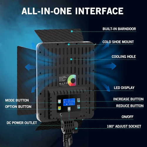 Miniatura 6 de NiceVeedi Iluminación de fotografía RGB de 40 W con 20 efectos, 360° a todo color/2700-6500K luces de estudio con control remoto y pantalla
