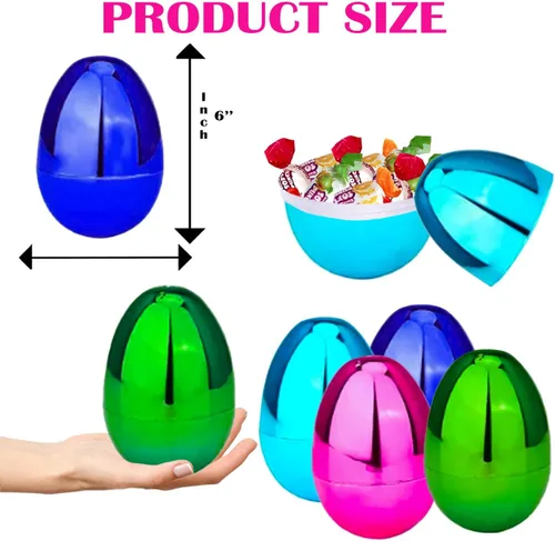 Miniatura 3 de Chochkees Huevos de Pascua rellenables (paquete de 12) huevos de Pascua gigantes de plástico metálicos coloridos de 6 pulgadas, se mantienen