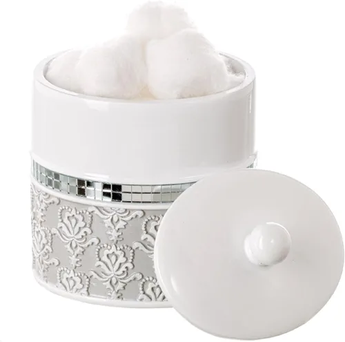 Miniatura 13 de Creative Scents Juego completo de accesorios de baño de damasco de espejo, juego de baño decorativo de 4 piezas blanco y gris incluye: dispensador
