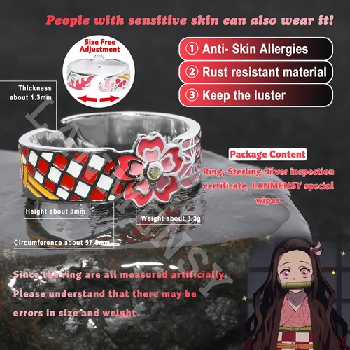 Miniatura 2 de LANMENSY Demon Slayer Anillos de anime Joyería original de plata de ley 925 "All24 estilos" nuevo Tamaño ajustable Kimetsu No Yaiba Cosplay Moda