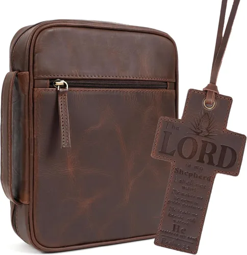 Miniatura 11 de ELIZO Funda de cuero para la Biblia para hombres, funda para la Biblia para mujeres, organizador de transporte, protector de manga envolvente