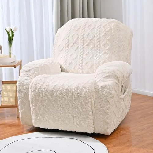 Miniatura 2 de OQHAIR Funda de terciopelo para sillón reclinable grande, 4 piezas, elástica, suave, con bolsillos, protector de muebles, color beige, 2 plazas