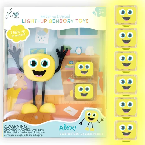 Juguete de baño activado por agua Glo Pals con 6 cubos luminosos reutilizables para juego sensorial (Alex)
