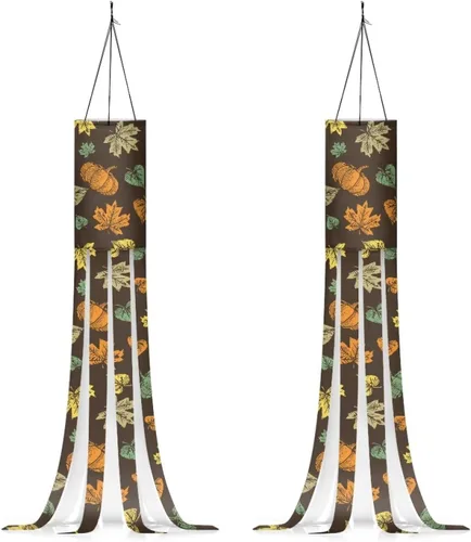 Miniatura 22 de Hojas de arce coloridas de otoño, 2 piezas, manga de viento colgante, ligera, lavable a máquina, tela de poliéster, patio, césped, jardín, árbol