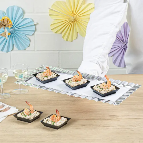 Miniatura 5 de Restaurantware Mini platos de degustación de 2.5 x 2.5 pulgadas, 100 platos cuadrados desechables de plástico, platos de plástico negro duraderos