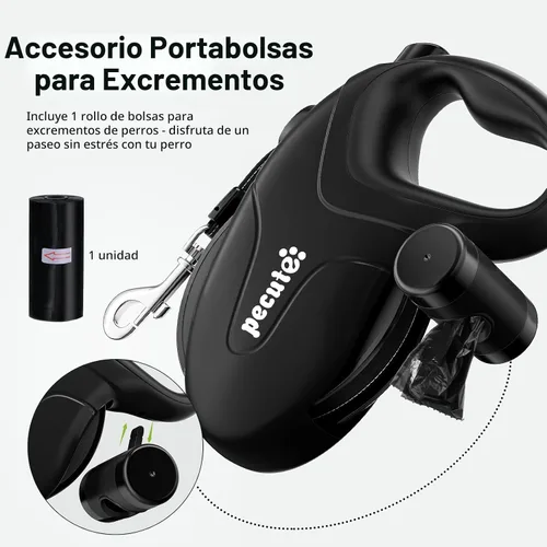 Miniatura 7 de Pecute Correa retráctil para perro de 32 pies con tiras reflectantes, sin enredos de 360°, control de un botón y material de nailon resistente
