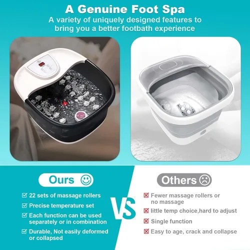 Miniatura 6 de ECARBME - Masajeador de baño de pies con calor, bañera de remojo de pies con 22 rodillos de masaje, control de temperatura, chorros, burbujas, sal