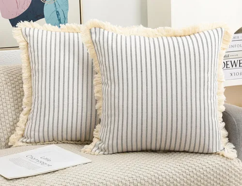 Miniatura 6 de NUYECY Juego de 2 fundas de almohada bohemias amarillas de 22 x 22 pulgadas, almohada neutra de algodón con flecos de borlas, funda de cojín