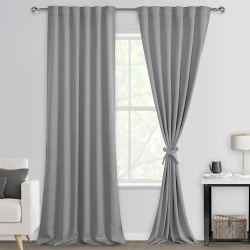 Miniatura 9 de DWCN Cortinas opacas con pestaña trasera para ventana - Cortinas opacas con bolsillo para barra para oscurecer la habitación para dormitorio/sala