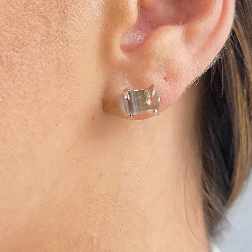 Miniatura 78 de Natural raw gemstone stud earrings with white gold over 925 sterling silver, 6 to 7mm rough genuine quality birthstone gift for her, Uniquelan
