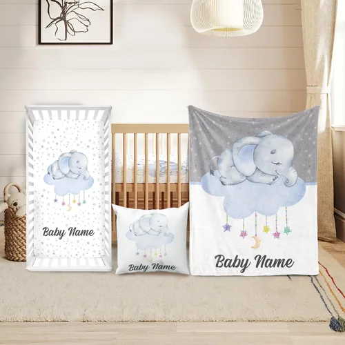 Miniatura 15 de Juego de ropa de cuna personalizado Duckbe - Diseño de oso con nombre personalizado para guardería de bebé, juego de 3 piezas - Manta suave