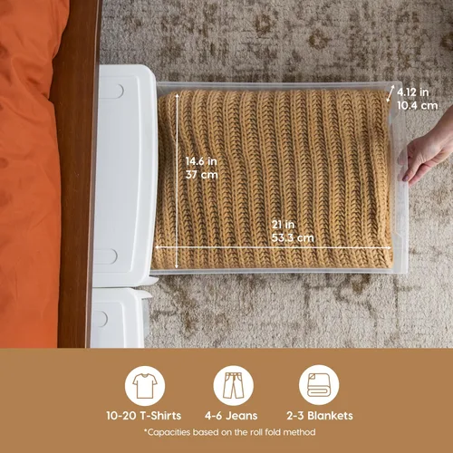 Miniatura 4 de IRIS USA 22 Qt Almacenamiento bajo la cama, organizador apilable de plástico con cajón deslizante, paquete de 2 unidades, multiusos para ropa