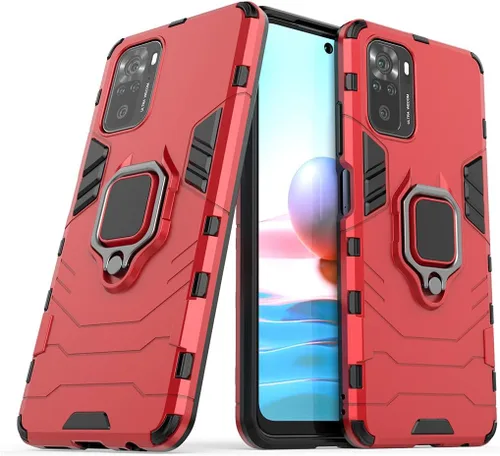 Compatible con Xiaomi Mi Redmi Note 10, Redmi Note 10S, soporte de anillo de metal a prueba de golpes (funciona con soporte magnético para Rojo