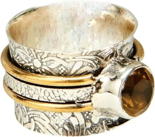 Miniatura 16 de Gemstone Spinner Ring for Women, 925 Sterling Silver Boho Meditation Band with Amethyst, Moonstone, Opal, Garnet, Gift for Her