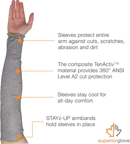 Miniatura 3 de Manga resistente al corte, Stay Cool gris de TenActiv sin agujero para el pulgar, longitud de 18", M, gris Sin orificio para el pulgar