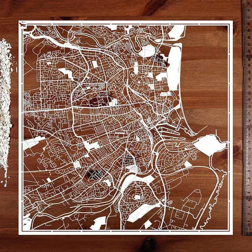 Miniatura 2 de O3 Design Studio Aberdeen - Mapa de papel cortado en papel blanco de 12 x 12 pulgadas