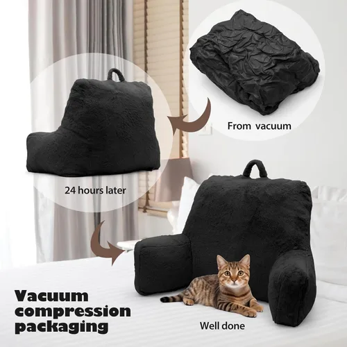 Miniatura 5 de Almohada de Lectura Grande para Cama, Respaldo con Brazos, Soporte de Espalda para Sentarse en la Cama, Sofá para Descansar, Respaldo, Negro