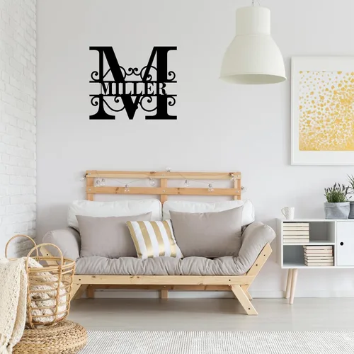 Miniatura 4 de Letrero de Nombre de Metal Personalizado – Monograma de Letra Dividida para Decoración de Pared, Letrero de Apellido Familiar Personalizado, Regalo
