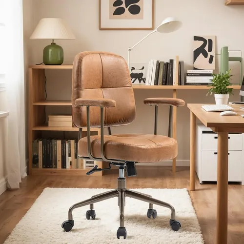 Miniatura 10 de ECOTOUGE Home Office Chair, Adjustable Faux Leather Desk Chair for Home Office, Mid Century Modern Comfy Computer Chair with Wheels, Upholstered