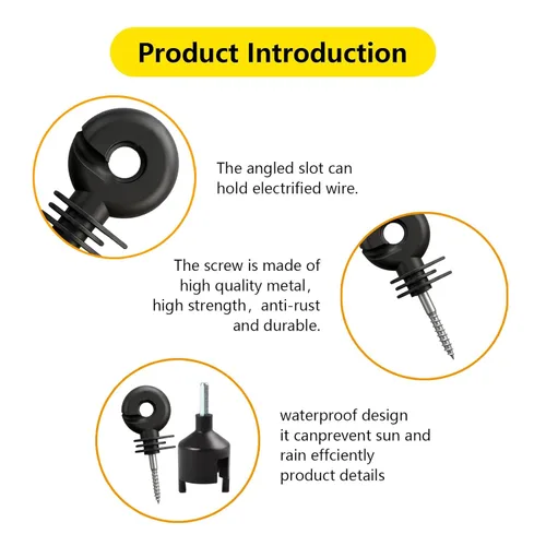 Miniatura 4 de 110 aisladores eléctricos negros mejorados, 1 herramienta aislante gratuita y 1 guante, aisladores de anillo atornillado para cercas de animales