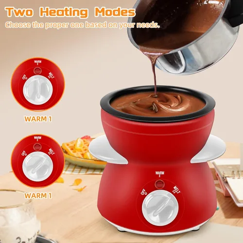 Miniatura 3 de Mini olla para fundir chocolate, fuente de fondue de chocolate, máquina calentadora de 8.79 onzas para chocolate con leche, queso, mantequilla, Rojo