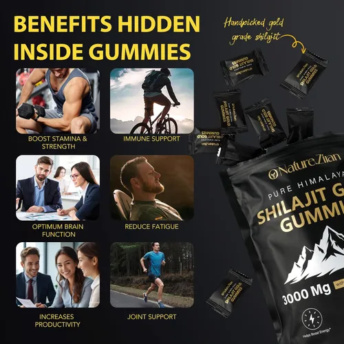 Miniatura 6 de O NATURE . ZIRAN Gomitas Shilajit para hombres y mujeres, gomitas de oro Shilajit ricas en Ashwagandha, Gokshura con más de 85 minerales, sabor