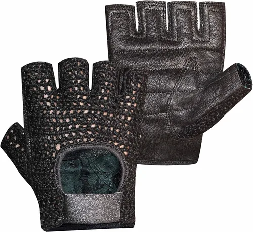 Miniatura 2 de Entrenamiento de levantamiento de pesas Guantes de cuero y ganchillo sin dedos para conducir ciclismo silla de ruedas W-1042