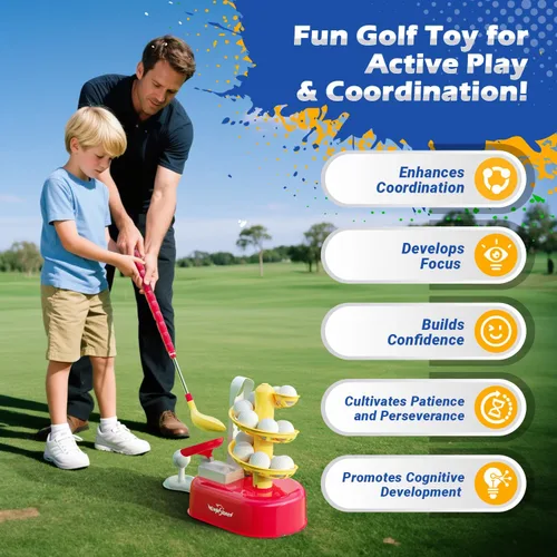 Miniatura 6 de Juego de golf para niños pequeños de EagleStone con lanzador de pedal, juguete de golf para niños de 3 a 8 años, incluye palo de golf ajustable, 15