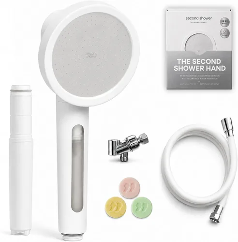 SecondShower - Cabezal de ducha filtrado con mano para agua dura, certificado NSF 99.9% de eliminación de cloro, alta presión, filtro coreano de