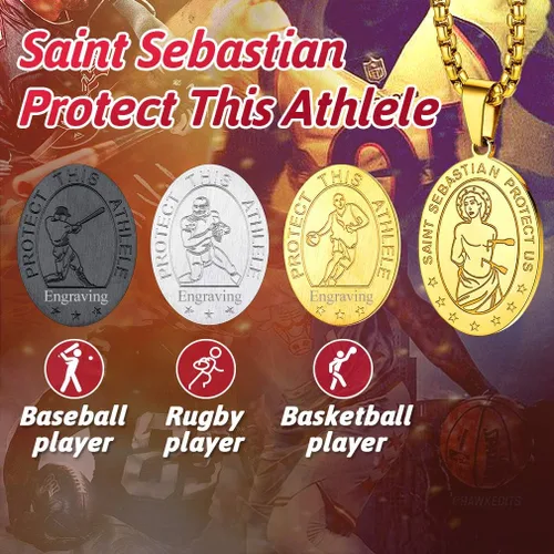 Miniatura 8 de FaithHeart Collar de San Sebastián, patrón de acero inoxidable, santo de atletas, medallón protector cristiano para béisbol, fútbol, baloncesto