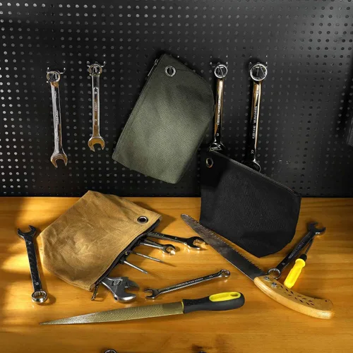 Miniatura 7 de Bolsa de almacenamiento de herramientas multiusos – Bolsas de lona encerada de 16 onzas para hombres y mujeres 1 pequeña + 1 grande Verde Verde