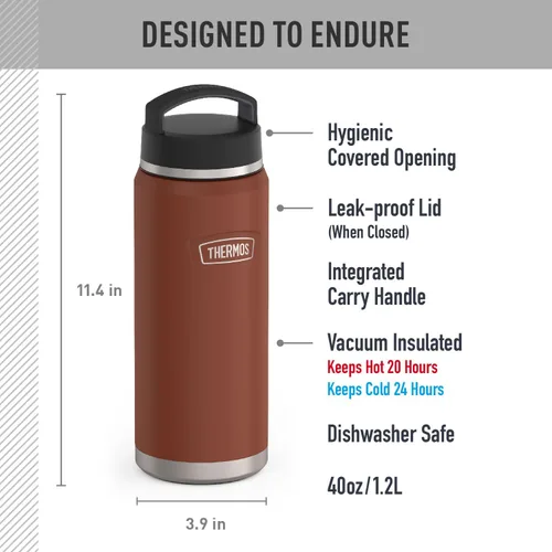 Miniatura 2 de THERMOS ICON SERIES - Botella de agua con tapa superior de rosca, 40 onzas, sillín - Botella de agua de acero inoxidable aislada al vacío con tapa
