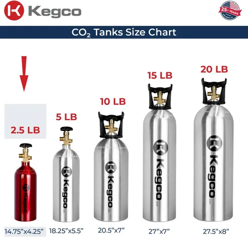 Miniatura 7 de Kegco ZXB2.5-R Cilindro de Co2, 2.5 libras, rojo
