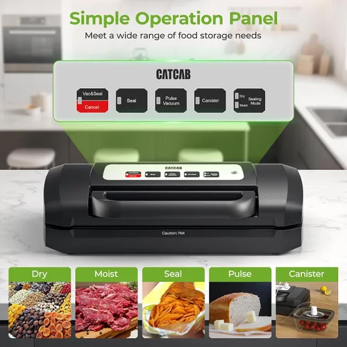 Miniatura 2 de Sellador al vacío para alimentos, potente máquina selladora de alimentos de 90 kpa para ahorrar alimentos, múltiples modos 7 en 1 para seca/humedad